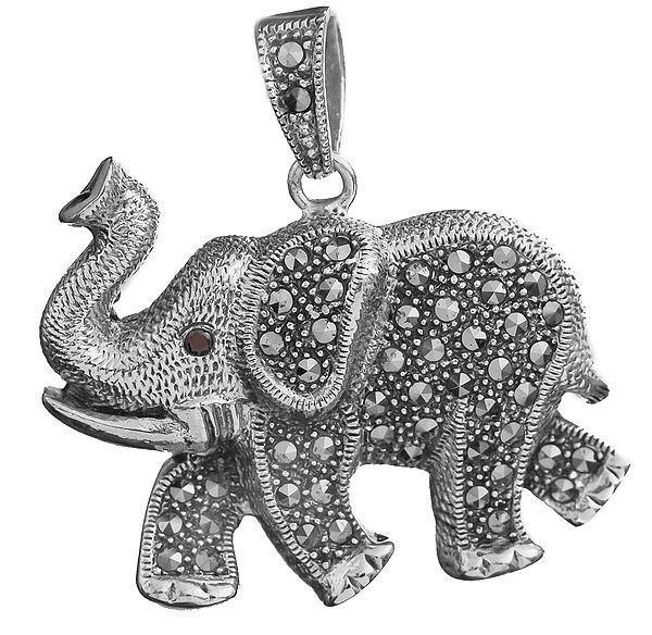 Sterling Elephant Pendant with Marcasite