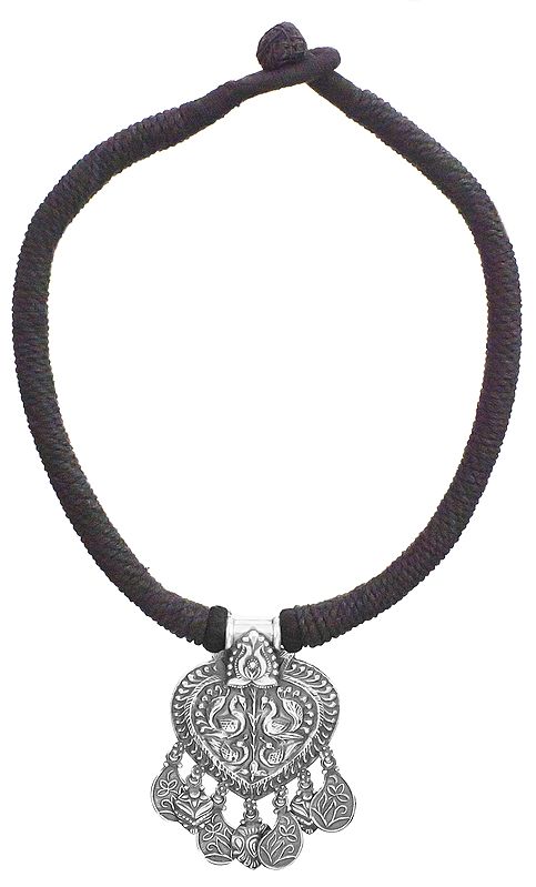 Sterling Peacock Pair Cord Necklace with Charms