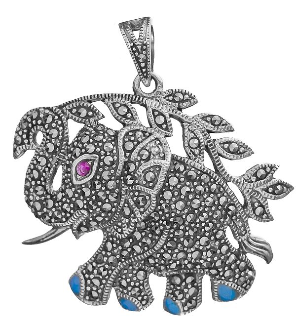 Sterling Elephant Pendant with Marcasite