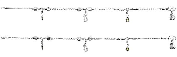Sterling Anklets with Peridot (Price Per Pair)
