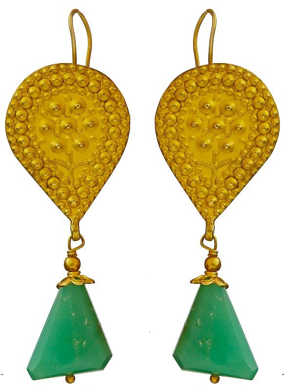 Faceted Chrysoprase Gold Plated Earrings