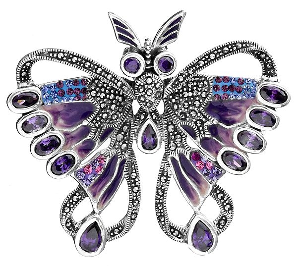 Butterfly Pendant Cum Brooch with CZ and Marcasite