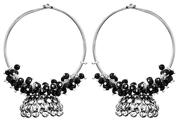 Sterling Hoop Earrings with Gems