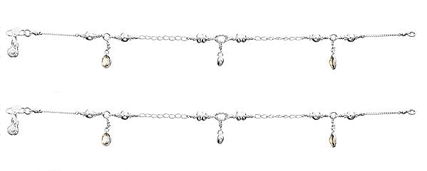 Sterling Anklets with Dangling Heart and Citrine (Price Per Pair)