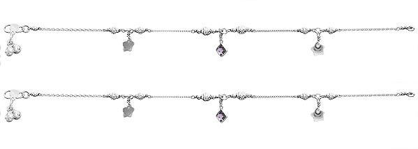 Anklets with Dangling Star and Amethyst (Price Per Pair)
