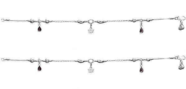 Sterling Anklets with Faceted Garnet (Price Per Pair)