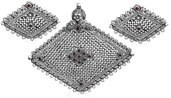 Rhombus-Shape Pendant with Earrings Set (South Indian Temple Jewelry)