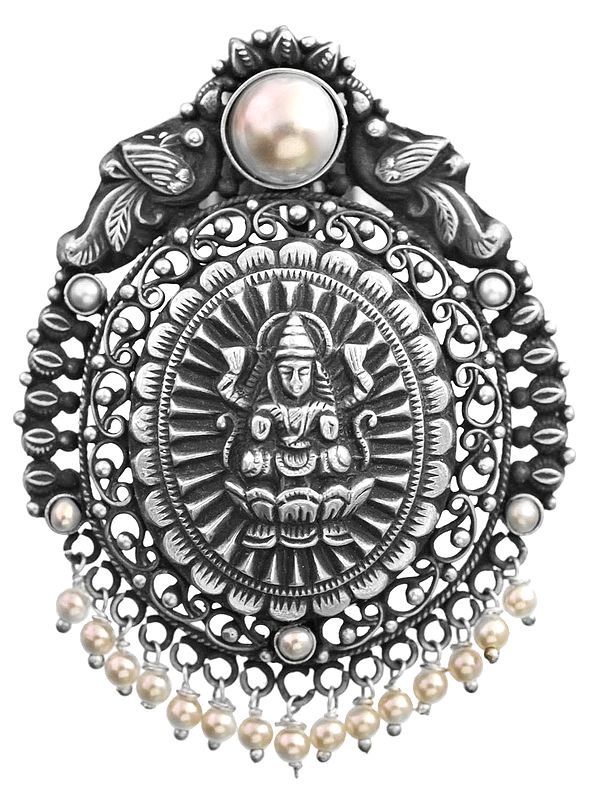 Goddess Lakshmi Pendant with Pearl (South Indian Temple Jewelry)
