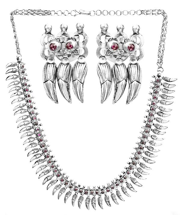 Flower Buds Necklace with Earrings Set (South Indian Temple Jewelry)