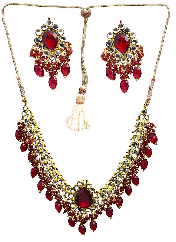 Tango-Red Bridal Beaded Kundan Necklace Set