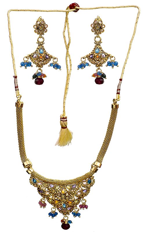 Multi-Color Polki Necklace with Earring Set