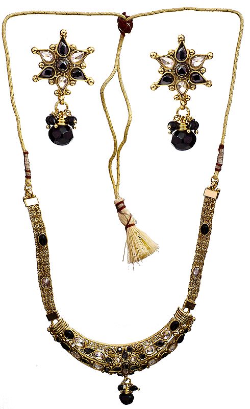 Faux Black Spinel Necklace Set with Cut Glass