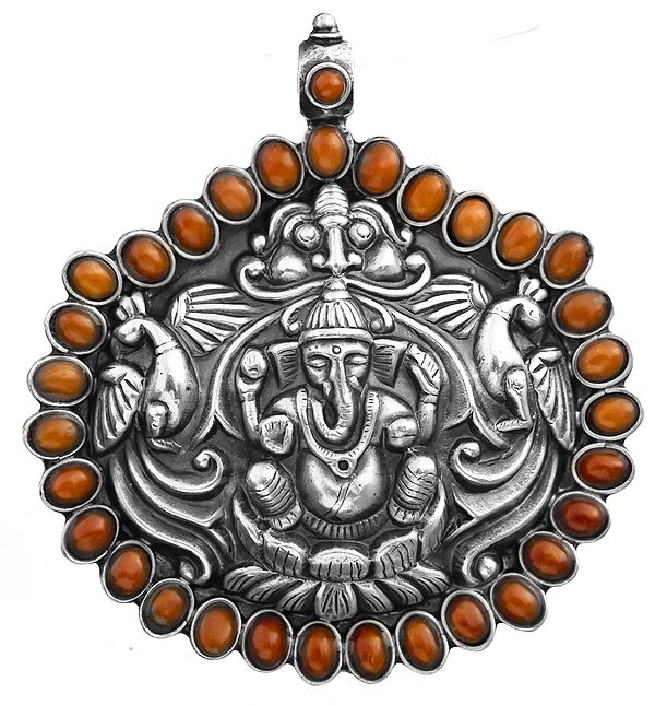 Lord Ganesha Pendant with Coral (South Indian Temple Jewelry)