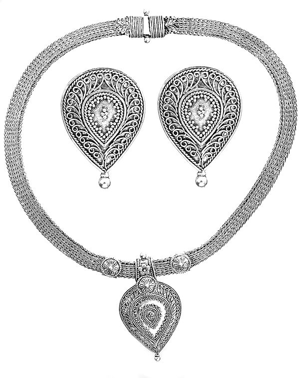 Fine Filigree Necklace with Earrings Set (South Indian Temple Jewelry)