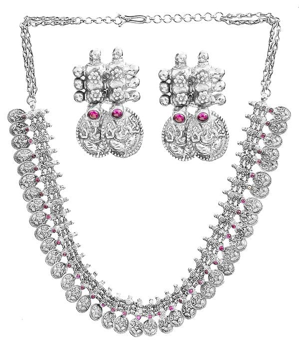 Lord Ganesha Necklace with Matching Earrings Set (South Indian Temple Jewelry)