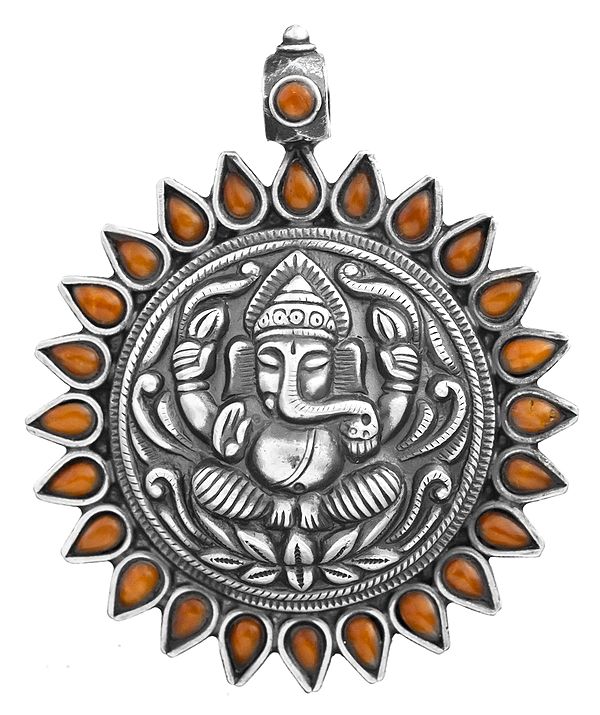 Lord Ganesha Pendant with Coral (South Indian Temple Jewelry)