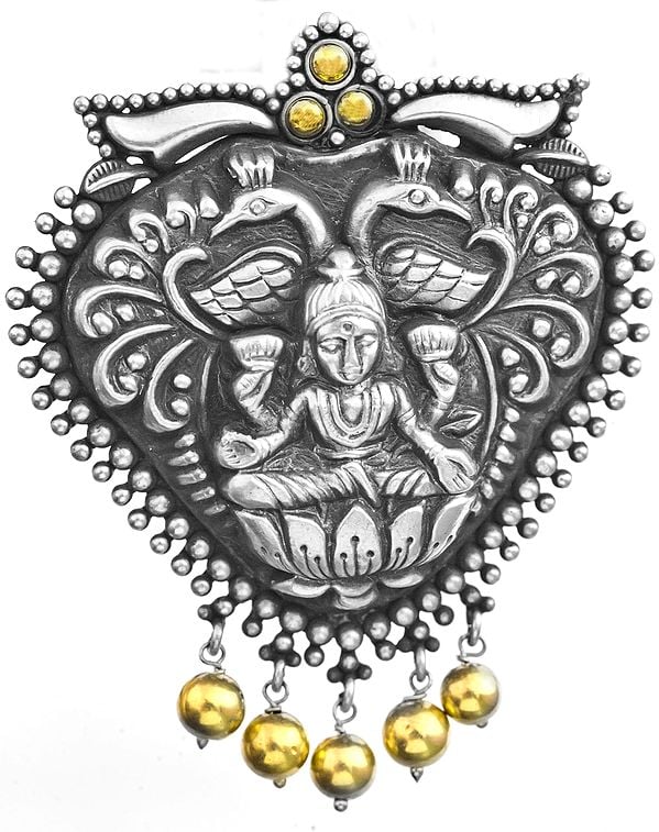 Goddess Lakshmi Pendant with Peacock Pair (South Indian Temple Jewelry)