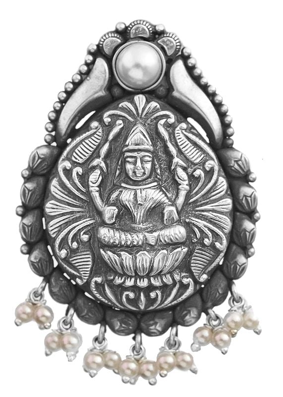 Goddess Lakshmi Pendant with Pearl (South Indian Temple Jewelry)
