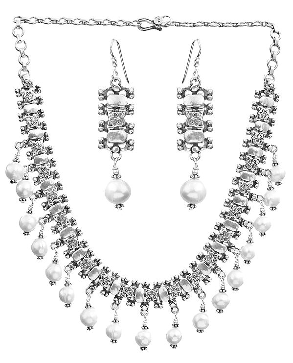 Pearl Necklace with Matching Earrings Set