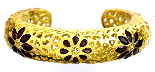 Gold Plated Cuff Bracelet with Gems (Peridot, Garnet and Citrine)