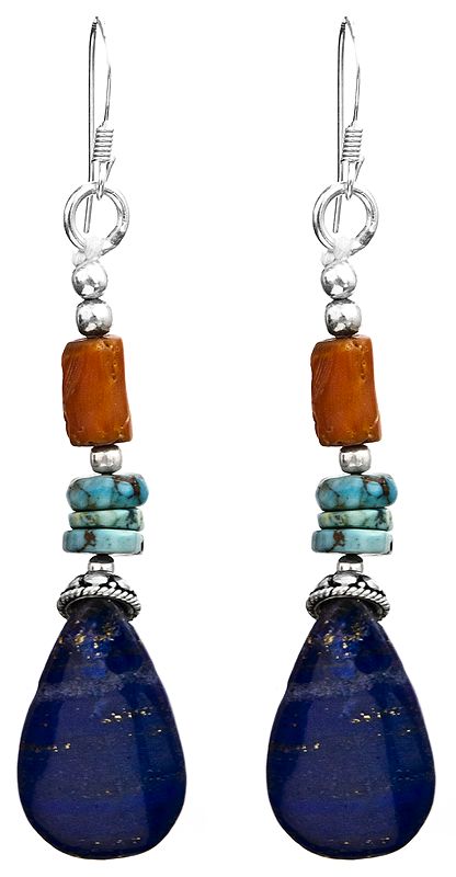 Gemstone Earrings (Coral, Turquoise and Lapis Lazuli)