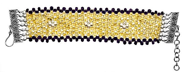Faceted Citrine and Amethyst Woven Bracelet