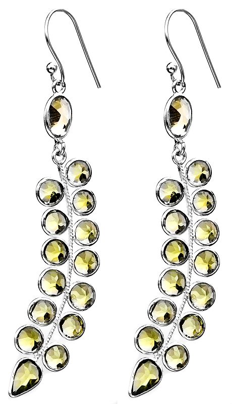 Faceted Peridot Leaves Earrings with Citrine