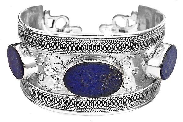 Lapis Lazuli Cuff Bracelet with Filigree