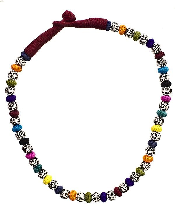 Multi-Color Cord Necklace with Sterling Beads
