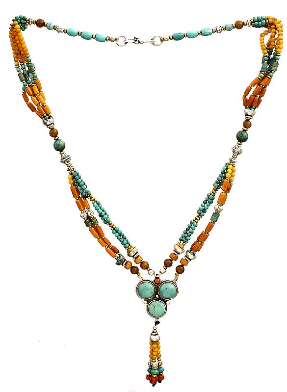 Ladakhi Necklace (Turquoise, Coral and Carnelian)