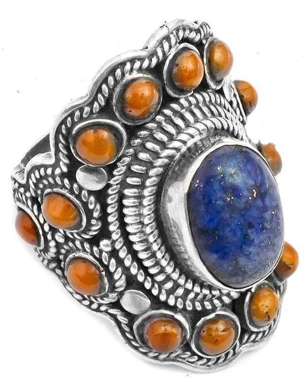 Lapis Lazuli and Coral Ring
