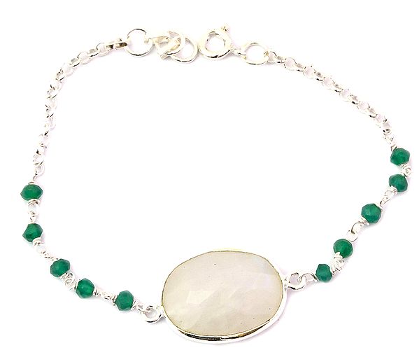 Faceted Rainbow Moonstone Bracelet with Green Onyx