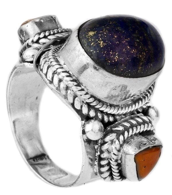Lapis Lazuli and Coral Ring
