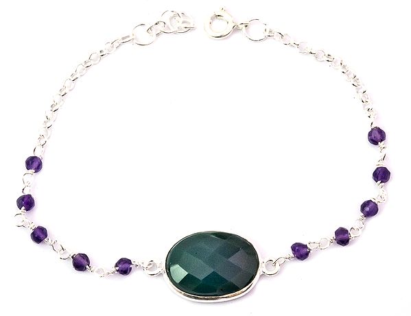 Faceted Green Onyx Bracelet with Amethyst