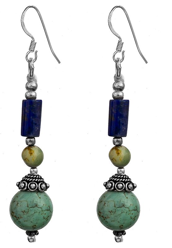 Twin Turquoise Earrings with Lapis Lazuli