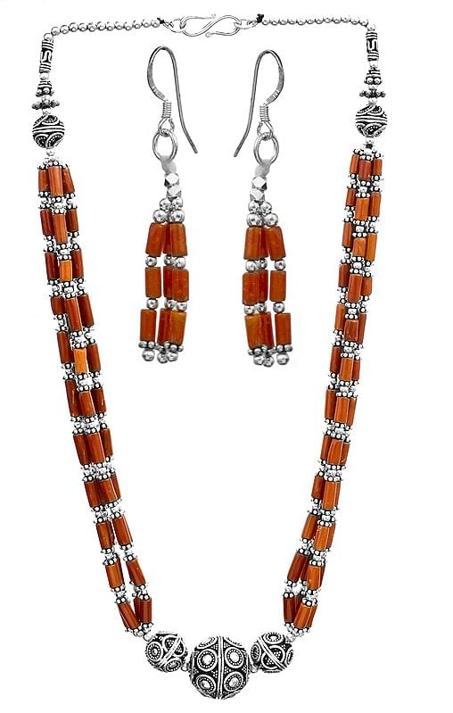Coral Necklace with Matching Earrings Set