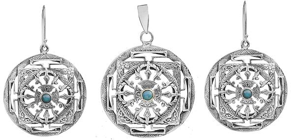 Mandala Pendant and Matching Earrings Set with  Turquoise
