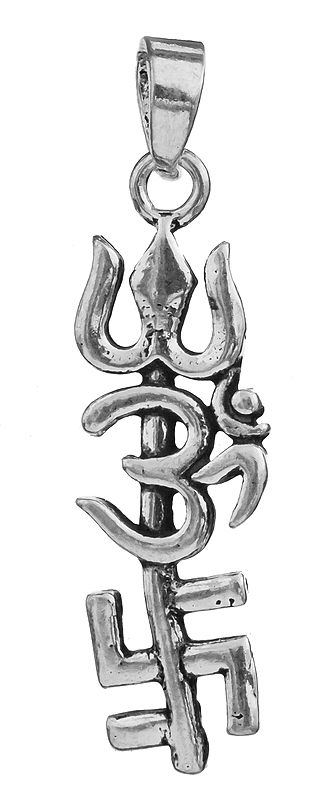 Tri -Shaktis Pendant (Trident, OM and Hindu Swastika: Saves from Accidents)