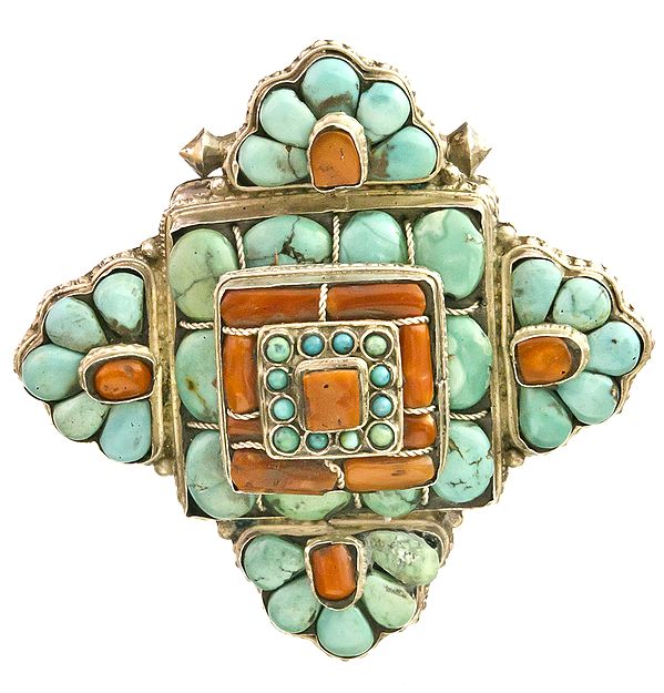 Tibetan Gau Box Pendant with Turquoise with Coral