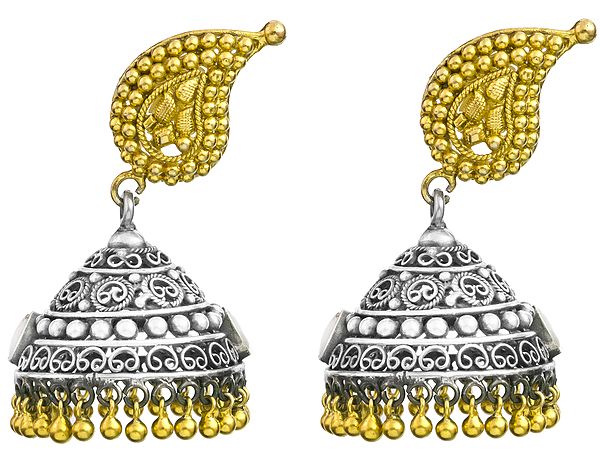 Gold Plated Jhumka Post Earrings with Pearl