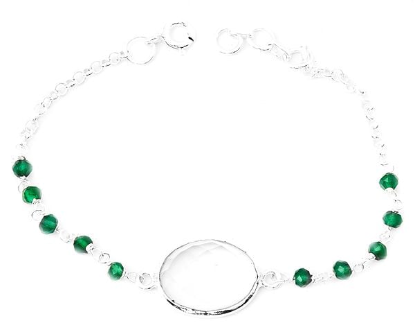 Beaded Bracelet with Faceted Green Onyx and Crystal
