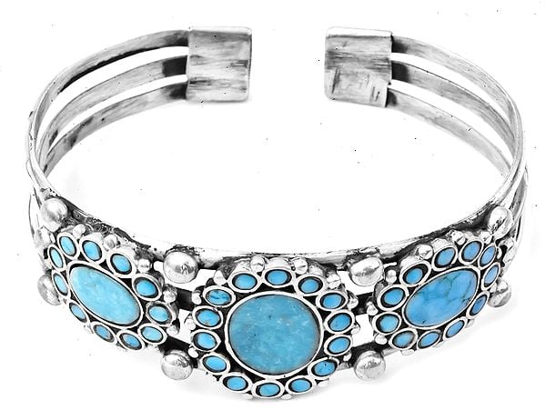 Turquoise Inlay Floral Cuff Bracelet