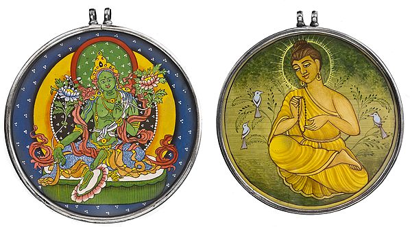 Goddess Green Tara and Lord Buddha (Double Sided Pendant)