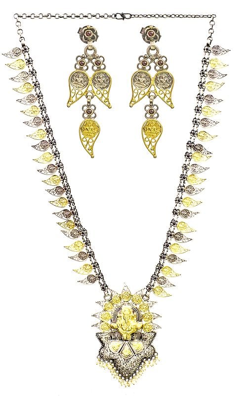 Lord Ganesha Gold Plated Necklace with Earrings Set