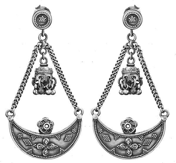 Crescent Moon Post Earrings with Ghungroos