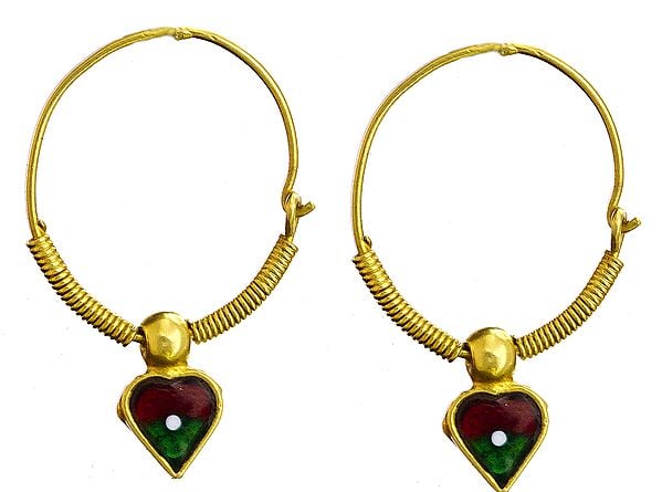 Hoop Earrings with Enamelled Heart