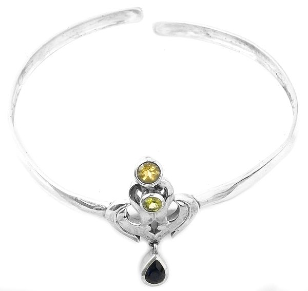 Cuff Bracelet with Faceted Gems (Citrine, Peridot & Iolite)