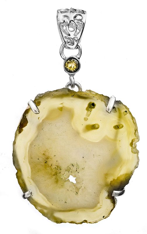 Fossil Pendant with Faceted Citrine
