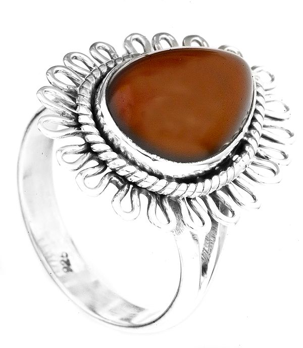 Carnelian Stone Flower Ring | Sterling Silver Jewelry