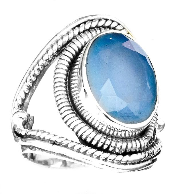 Faceted Blue Chalcedony Ring